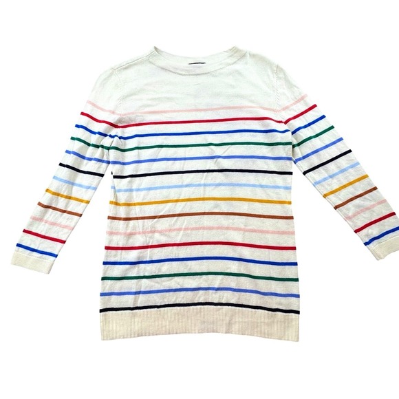 Talbots Sweaters - Talbots S Ivory Multi-Stripe Cashmere Blend Crewneck Lightweight Knit Sweater